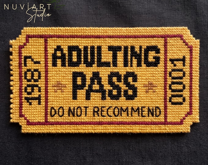 Adulting Pattern Cross Stitch PDF, Funny Ticket Design for Beginners, Instant Digital Download
