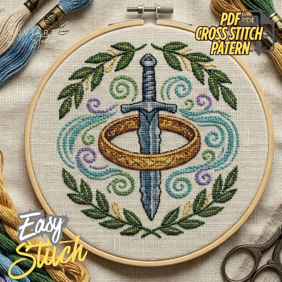 Narsil Sword Cross Stitch Pattern PDF, Lord of the Rings Embroidery, The One Ring Art, Middle Earth Decor, Beginner to Intermediate Chart