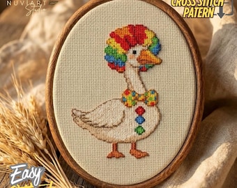 Clown Ente Kreuzstich Stickmuster zur anfängerfreundlichen Karnevalsstickerei PDF