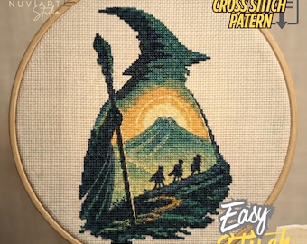 Padrão de Ponto Cruz do Gandalf em PDF, Bordado do Mago da Terra Média, Versões para Iniciantes e Avançados, Download Digital Instantâneo, Decoração DIY