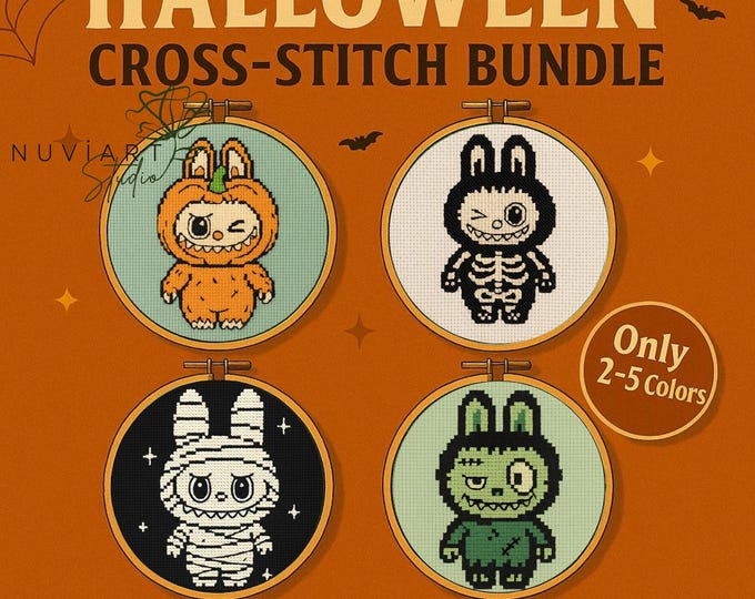 Crafty Halloween Fun: Beginner-Friendly Cross Stitch Patterns Bundle (PDF Download)