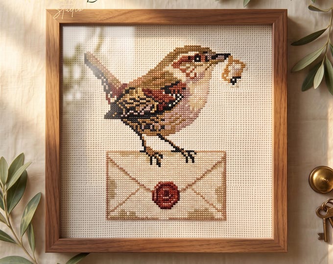 Sparrow Cross Stitch Pattern PDF, Bird with Letter, Pattern Keeper Compatible