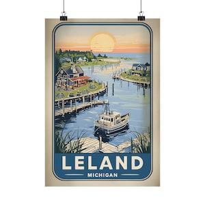 11 x 16&quot; Leland Michigan Fish Town Matte Poster - Vintage-Inspired Michigan Travel Wall Art
