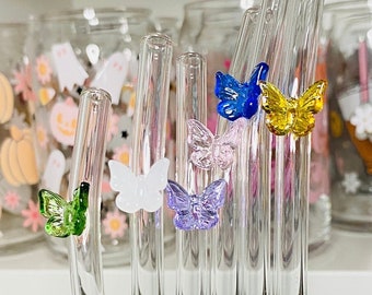 Reusable Glass Butterfly Straws For 16 ounce Libbey Glass, Eco Friendly Gift