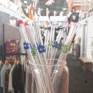 Reusable Glass Floral Straws For 16 ounce Libbey Glass, Eco Friendly Gift