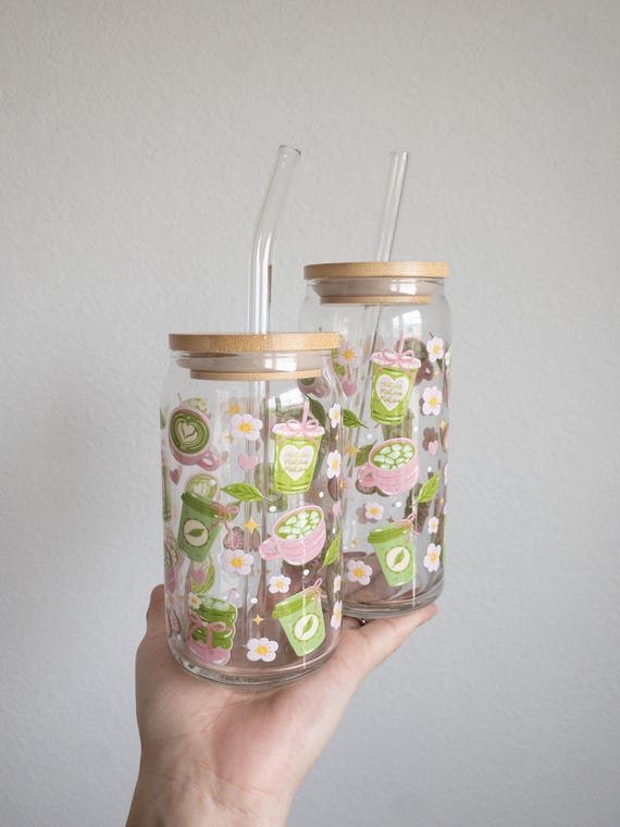 Matcha Lover Floral Cup With Bamboo Lid & Straw, Matcha Lover Gift, Be Bold Stay Bold
