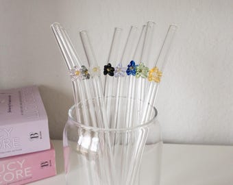 Reusable Glass Floral Straws For 16 ounce Libbey Glass, Eco Friendly Gift