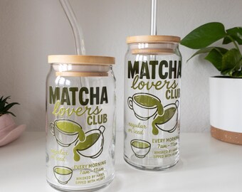 Matcha Lovers Club Glass Cup With Lid & Straw