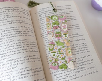 Matcha Tea Acrylic Bookmark with Tassel | Kawaii Book Lover Gift | Tea Lover Bookmark