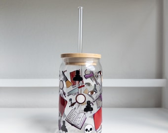 Mystery Thriller Reader Glass Cup With Lid And Straw