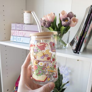 Bookish Iced Coffee Cup, Fantasy Glass Cups with lid & straw, Book Lover Glass Cups, Gifts for Book Lovers, Be Bold Stay Bold image 1