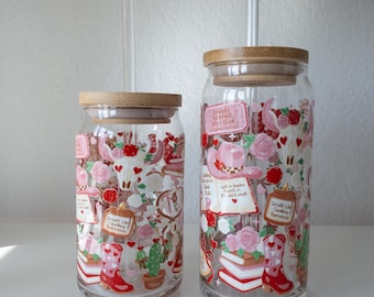 Cowboy Romance Book Club Glass Tumbler with Bamboo Lid & Straw, Western Romance Reader Gift, Book Lover Cup,  Cowgirl Aesthetic