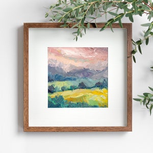 Colorful Landscape Oil Painting, Handmade Small Impasto Artwork, Square Palette Knife Wall Decor, Modern Nature Hanging, Abstract Picture