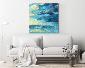 Pintura al óleo personalizada con impasto, paisaje marino texturizado por encargo, paisaje con espátula de tamaño personalizado sobre lienzo, obra de arte abstracta pintada a mano