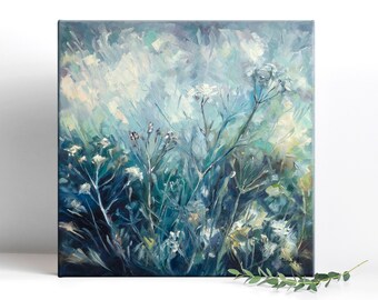 Wildflowers Original Oil Painting On Canvas, Textured Impasto Nature Scene Artwork, Handpainted Summer Flora, Rural Field Plants Wall Decor