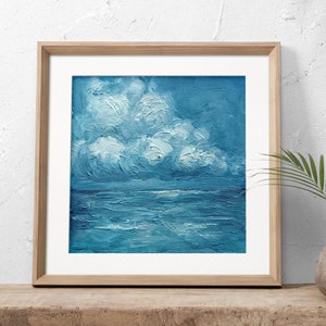 Small Abstract Seascape Impasto Palette Knife Oil Painting, Textured Landscape Artwork, Square Nature Scenery, Seascape Painting, Wall Decor
