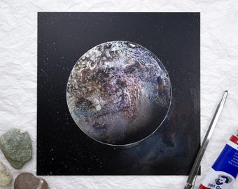 Planeta metálico pintado a mano, decoración de pared espacial, obra de arte luminosa texturizada, regalo de astronomía, imagen interestelar, arte abstracto simple