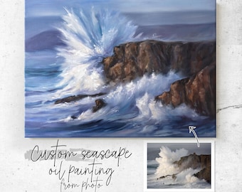 Obra de arte personalizada pintada a mano a partir de una foto, encargo de pintura al óleo de paisaje marino, regalo personalizado, pintura sobre lienzo, obra de arte que evoca recuerdos de vacaciones