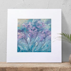 Dipinto a olio floreale astratto Impasto, piccola opera d'arte strutturata, decorazione da parete con spatola quadrata, fiori di menta rosa appesi, arte dipinta a mano