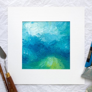 Dipinto ad olio astratto Impasto, piccola opera d'arte quadrata dipinta a mano, moderna decorazione da parete impressionista con spatola, immagine della natura strutturata