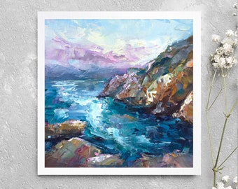 Impasto Seascape Giclée Print, Art Print Of Textured Oil Painting, Coastal Wall Decor, Sea Horizon Art, Sunset Beach Clouds, Mediterranean