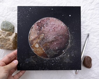 Metallic Planet, Modern Textured Painting, Simple Abstract Art, Space Wall Decor, Astronomy Gift, Interstellar Picture, Luminary Artwork