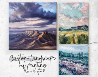 Pintura al óleo de paisaje por encargo, obra de arte personalizada pintada a mano a partir de una foto, pintura sobre lienzo, regalo personalizado, obra de arte para recuerdos familiares