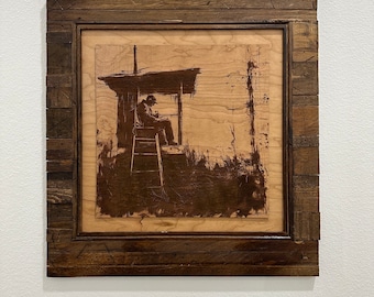 Man in a Deer Stand in 12x12 Frame | Laser Engraving, Home Decor, Man Cave, Hunting