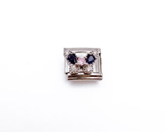 Crystal Butterfly Italian Charm, 9mm Stainless Steel Sapphire Blue Pink Butterfly Charm Link, Sparkle Gemstone Butterfly Charm