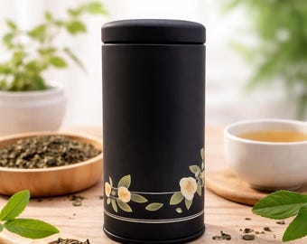 Black Japanese Tea Caddy: Camellia Design, Travel Storage Made IN Japan