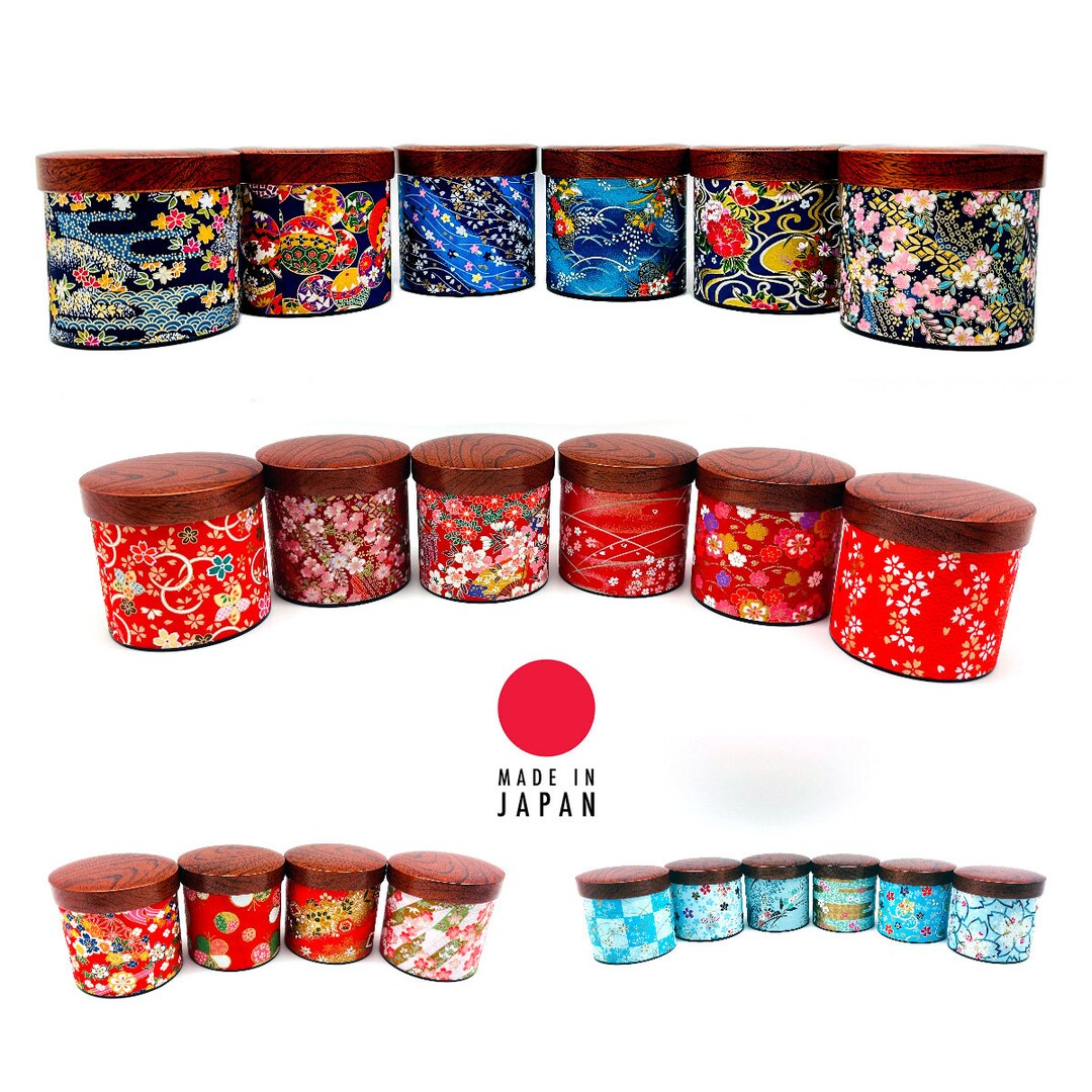 Red Japanese Tea Storage Jars Caddy Oiwai Red Washi Paper Wrapped Metal