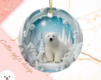 Polar Bear Christmas Ornament, Personalized Polar Bear Ornament, Polar Bear Gift, Polar Bear Christmas Tree Decor, Bear Decoration 197