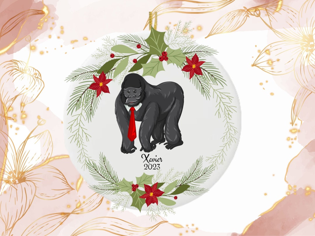 Personalized gorilla christmas ornament