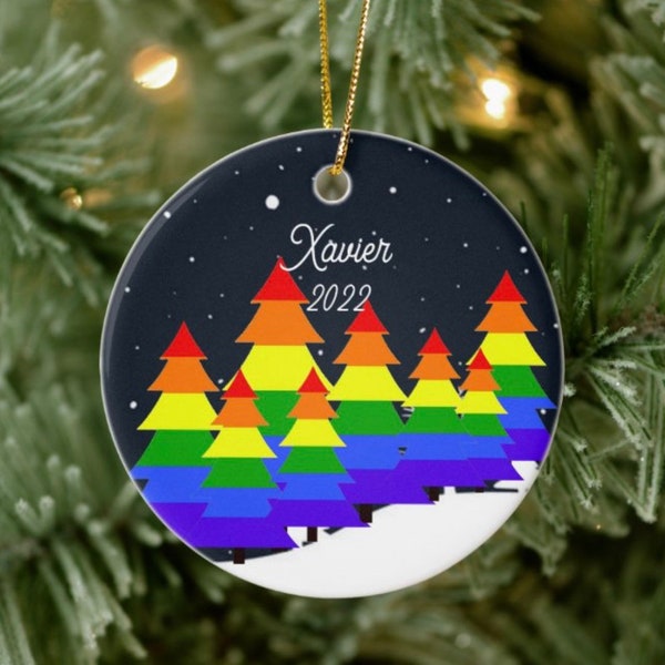 LGBT Christmas Pine Trees Ornament, Rainbow Pine Trees, LGBT Pride Gift, Christmas Decoration Ornament, Round  Ornament