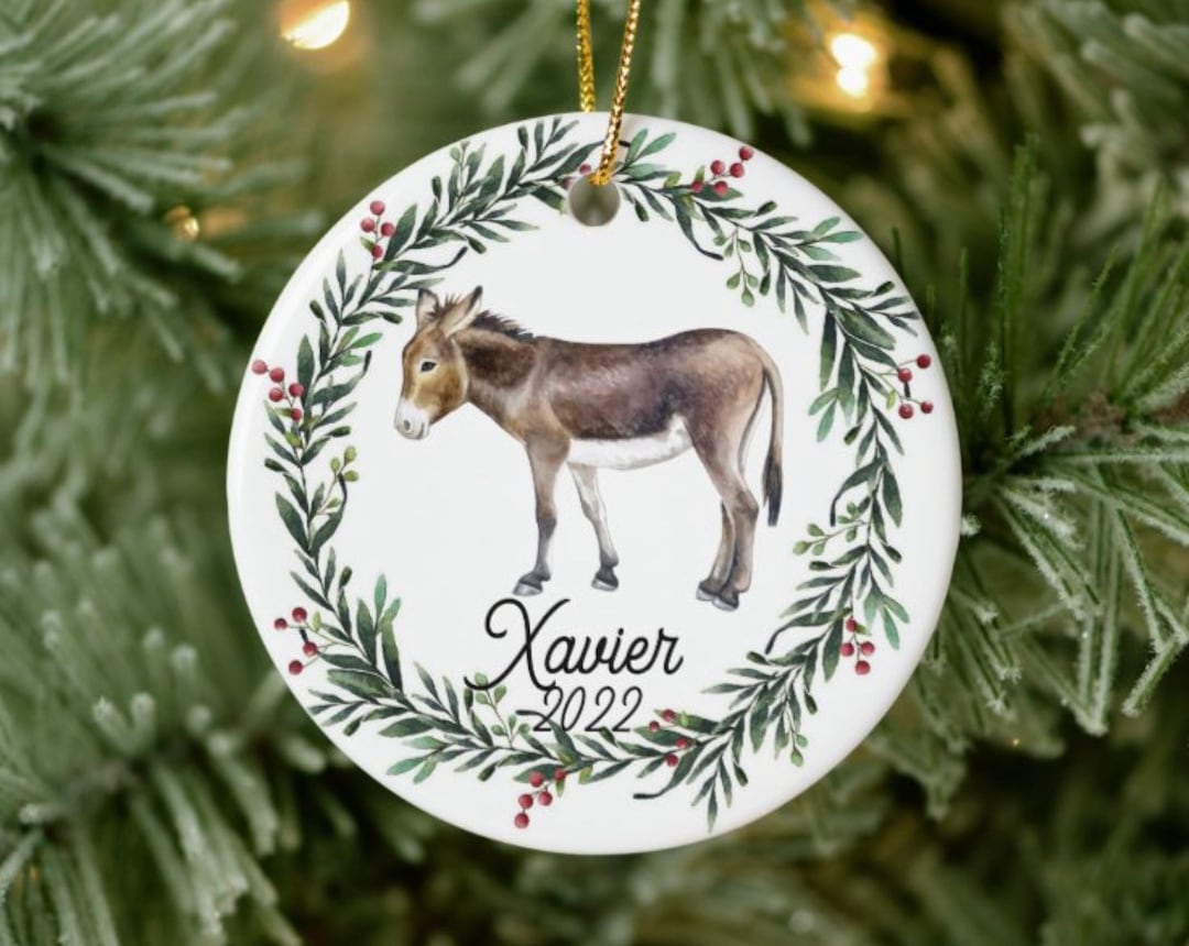 Donkey Christmas Ornament, Personalized Donkey Ornament, Donkey Gift