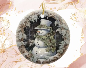 Snowman Christmas Ornament, Personalized Snowman Ornament, Snowman Gift, Snowman Christmas Tree Decor,  Snowman Decoration, rustic wood