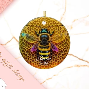 Bee Christmas Ornament, Personalized Bee Ornament, Bee Gift, Bee Christmas Tree Decor,  Bee Decoration, rustic wood ornament 71