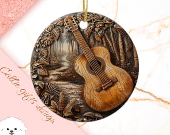Guitar  Christmas Ornament, Personalized Guitar  Ornament, Guitar  Gift, Guitar  Christmas Tree Decor, Guitar   Decoration, rustic wood 332