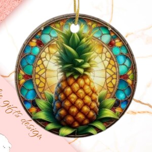 Pineapple Christmas Ornament, Personalized Pineapple Ornament, Pineapple Gift, Pineapple,  Pineapple Decor, stain glass ornament, suncat 445