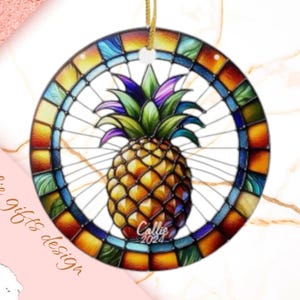 Pineapple Christmas Ornament, Personalized Pineapple Ornament, Pineapple Gift, Pineapple,  Pineapple Decor, stain glass ornament, suncat 265