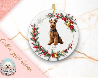 Airedale Terrier Christmas Ornament, Airedale Terrier Ornament, Airedale Terrier Gift,  Airedale Terrier, stain glass ornament, 564