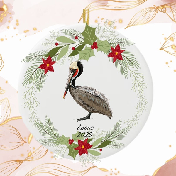 Pelican Christmas Ornament, Personalized Pelican Ornament, Pelican Gift, Pelican Christmas Tree Decor, Pelican Decoration