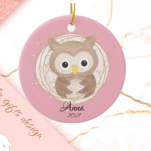 Girls Christmas Ornament, Personalized Owl Christmas Ornament, Custom Kids Christmas Keepsake, 216