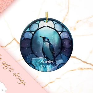 Penguin Christmas Ornament, Personalized Penguin Ornament, Penguin Gift, Penguin Christmas Tree Decor,  Penguin Decoration, rustic wood o 80