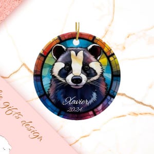 Raccoon Christmas Ornament, Personalized Raccoon Ornament, Raccoon Gift, Raccoon Christmas Tree Decor,  Raccoon Decoration, stain glass 109