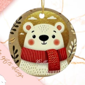 Polar Bear Christmas Ornament, Personalized Polar Bear Ornament, Polar Bear Gift, Polar Bear Christmas Tree Decor, Bear Decoration 282