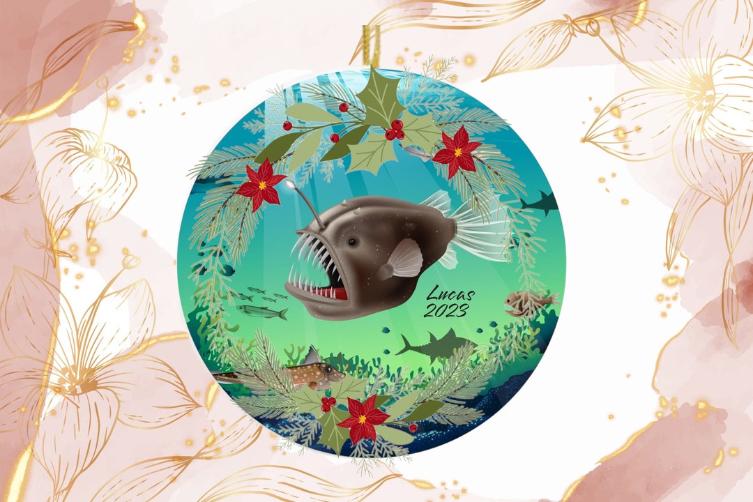 Angler Fish Christmas Ornament, Custom Angler Fish Ornament, Angler