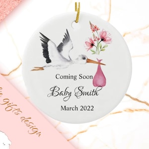 Personalized Pregnancy Announcement, Baby Announcement Ornament, We’re Expecting Ornament, New Baby Ornament, stork ornament, stork gif 212