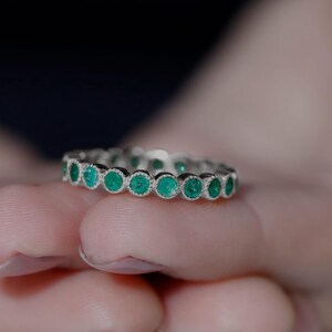 Natural Emerald Band, Emerald Wedding Band, Emerald Full Eternity Band, May Birthstone, Emerald Stacking Matching Band, Promise Ring For Her