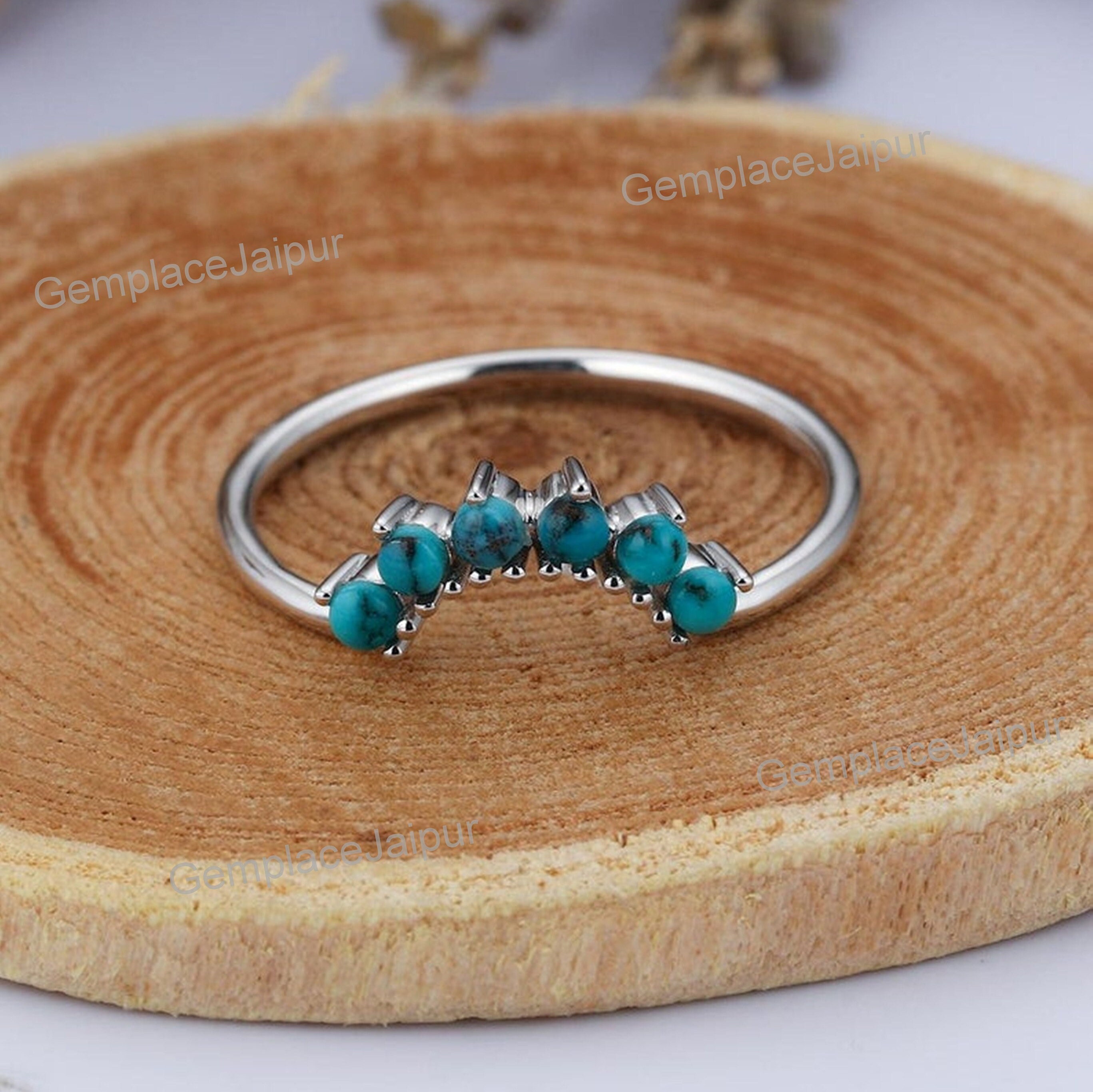 Turquoise Band, Silver Turquoise Ring, Turquoise Wedding Band, Curved ...